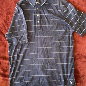 Polo Golf Ralph Lauren Navy Blue White Striped Large With Golf Club Logo